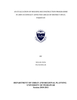 DEPARTMENT of URBAN and REGIONAL PLANNING UNIVERSITY of PESHAWAR Session 2010-2011