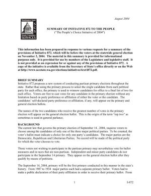 INITIATIVE 872 to the PEOPLE (“The People’S Choice Initiative of 2004")
