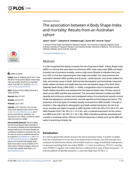 The Association Between a Body Shape Index and Mortality: Results from an Australian Cohort