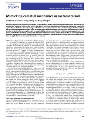 Mimicking Celestial Mechanics in Metamaterials Dentcho A