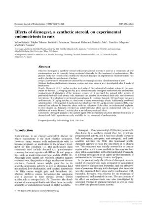 Effects of Dienogest, a Synthetic Steroid, on Experimental Endometriosis in Rats