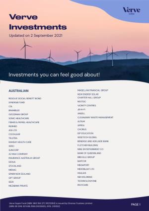 Investments Updated on 2 September 2021