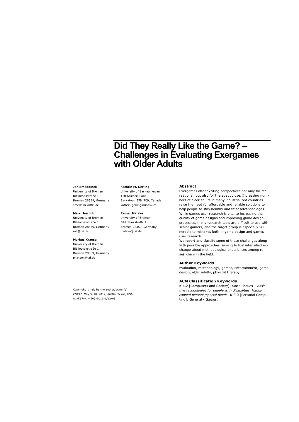 Challenges in Evaluating Exergames with Older Adults
