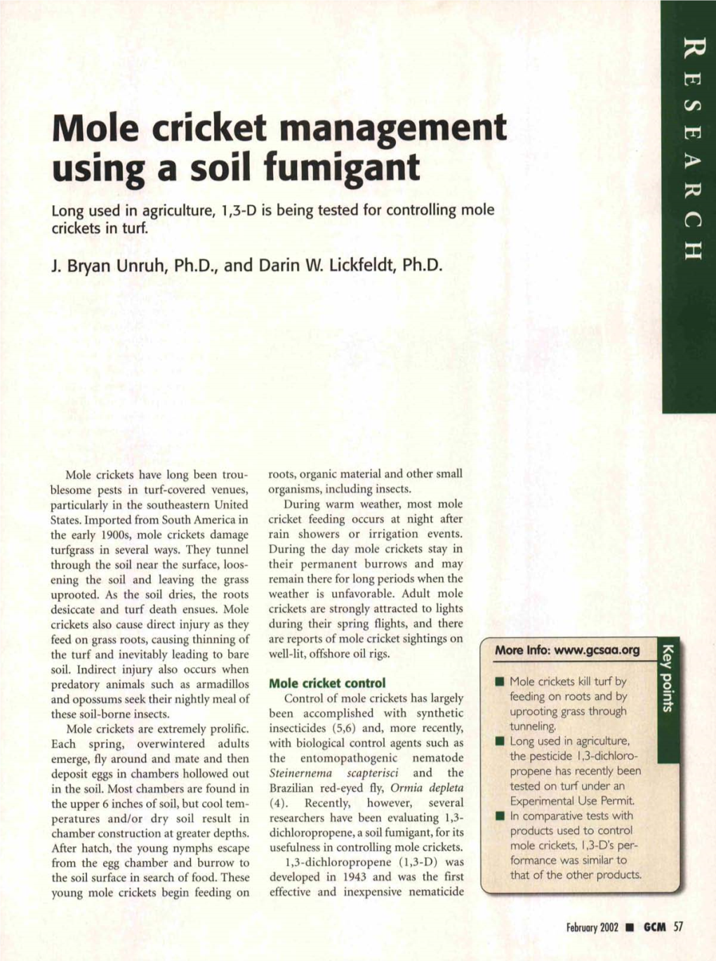 Mole Cricket Management Using a Soil Fumigant