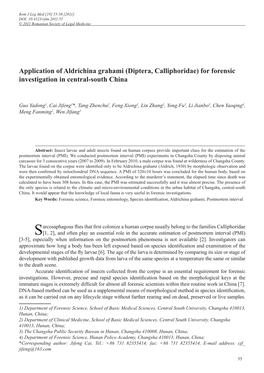 Application of Aldrichina Grahami (Diptera, Calliphoridae) for Forensic Investigation in Central-South China