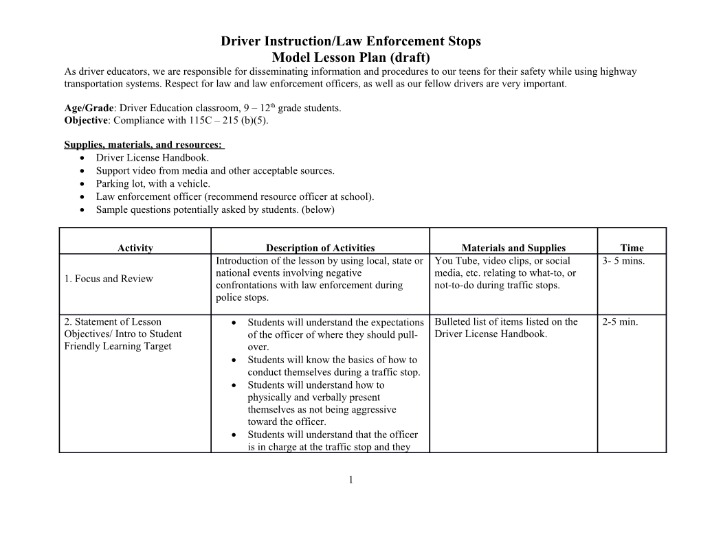 Driver Instruction/Law Enforcement Stops