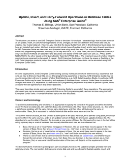 Update, Insert, and Carry-Forward Operations in Database Tables Using SAS Enterprise Guide