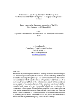 Conditional Legitimacy, Reinterpreted Monopolies: Globalisation and the Evolving State Monopoly on Legitimate Violence