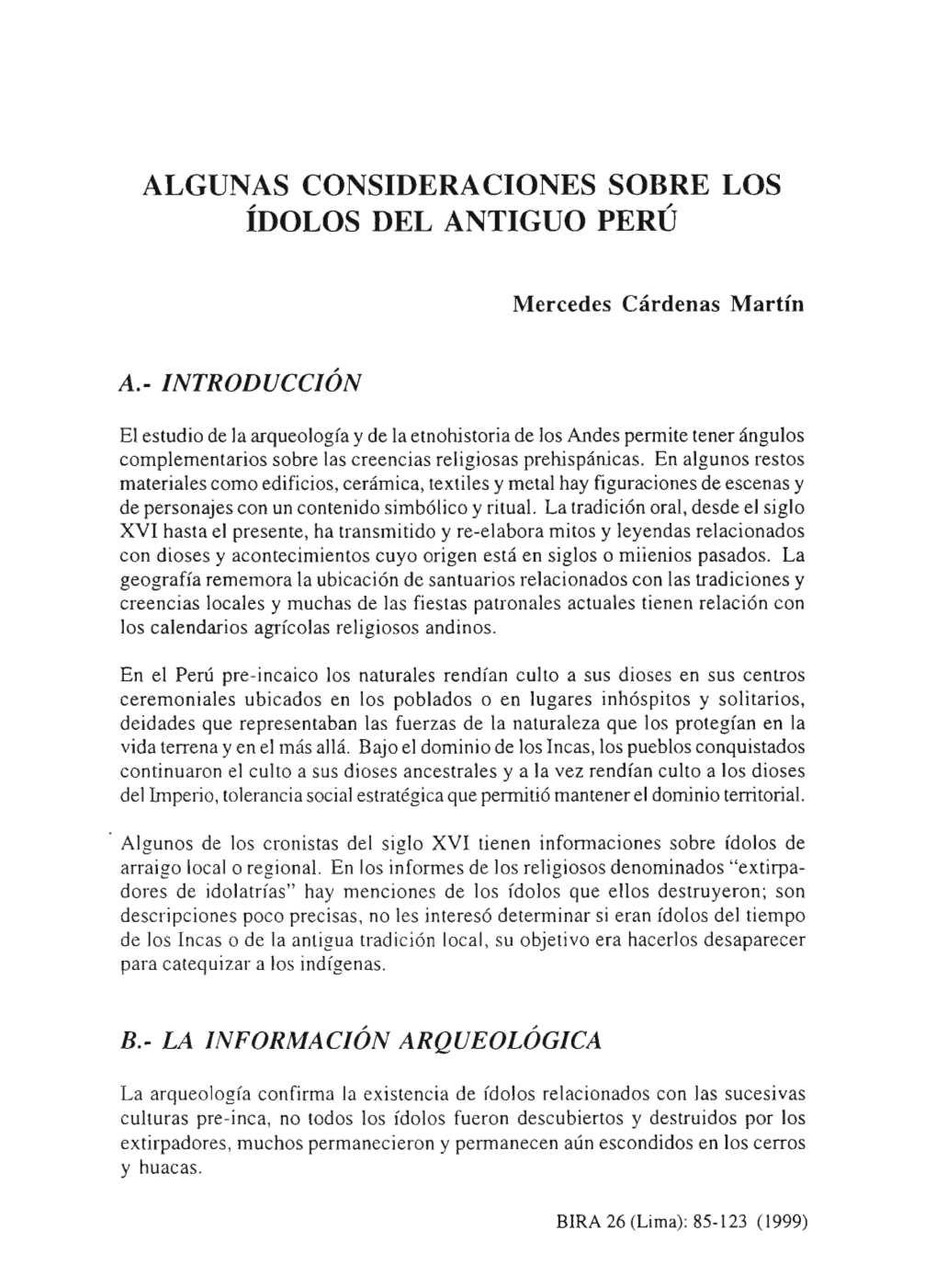 Algunas Consideraciones Sobre Los Ídolos Del Antiguo Perú