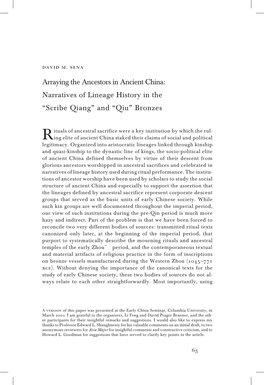 Arraying the Ancestors in Ancient China: Narratives of Lineage History in the “Scribe Qiang” and “Qiu” Bronzes