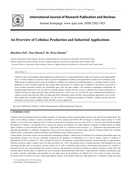 An Overview of Cellulase Production and Industrial Applications