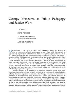 Occupy Museums As Public Pedagogy and Justice Work