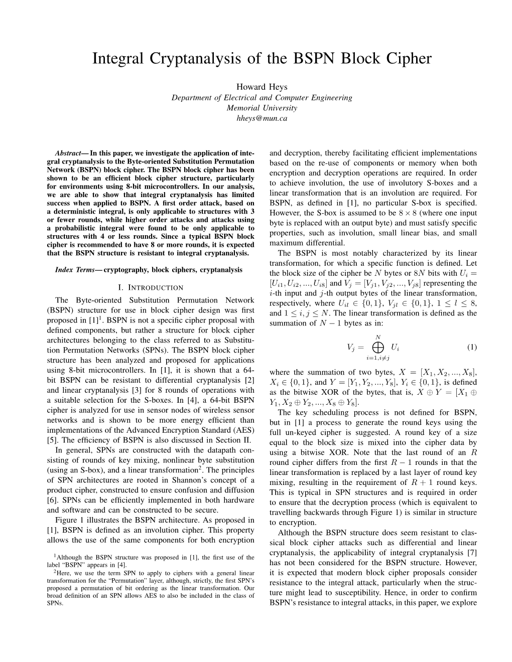 Integral Cryptanalysis of the BSPN Block Cipher