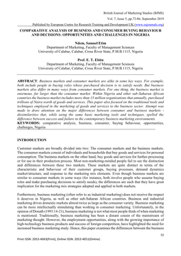 Comparative Analysis of Business and Consumer Buying Behaviour and Decisions: Opportunities and Challenges in Nigeria