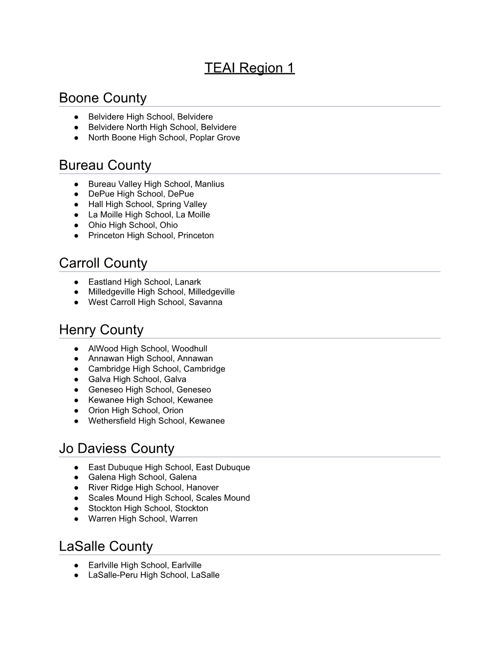 TEAI Region 1 Boone County Bureau County Carroll County Henry