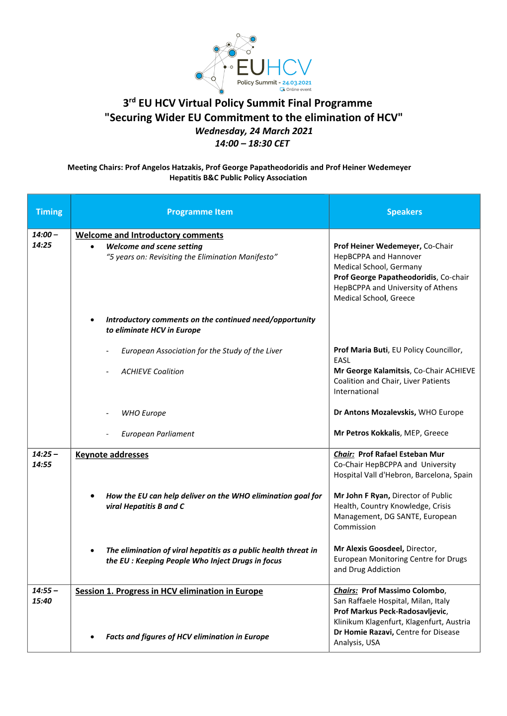 3Rd EU HCV Virtual Policy Summit Final Programme 