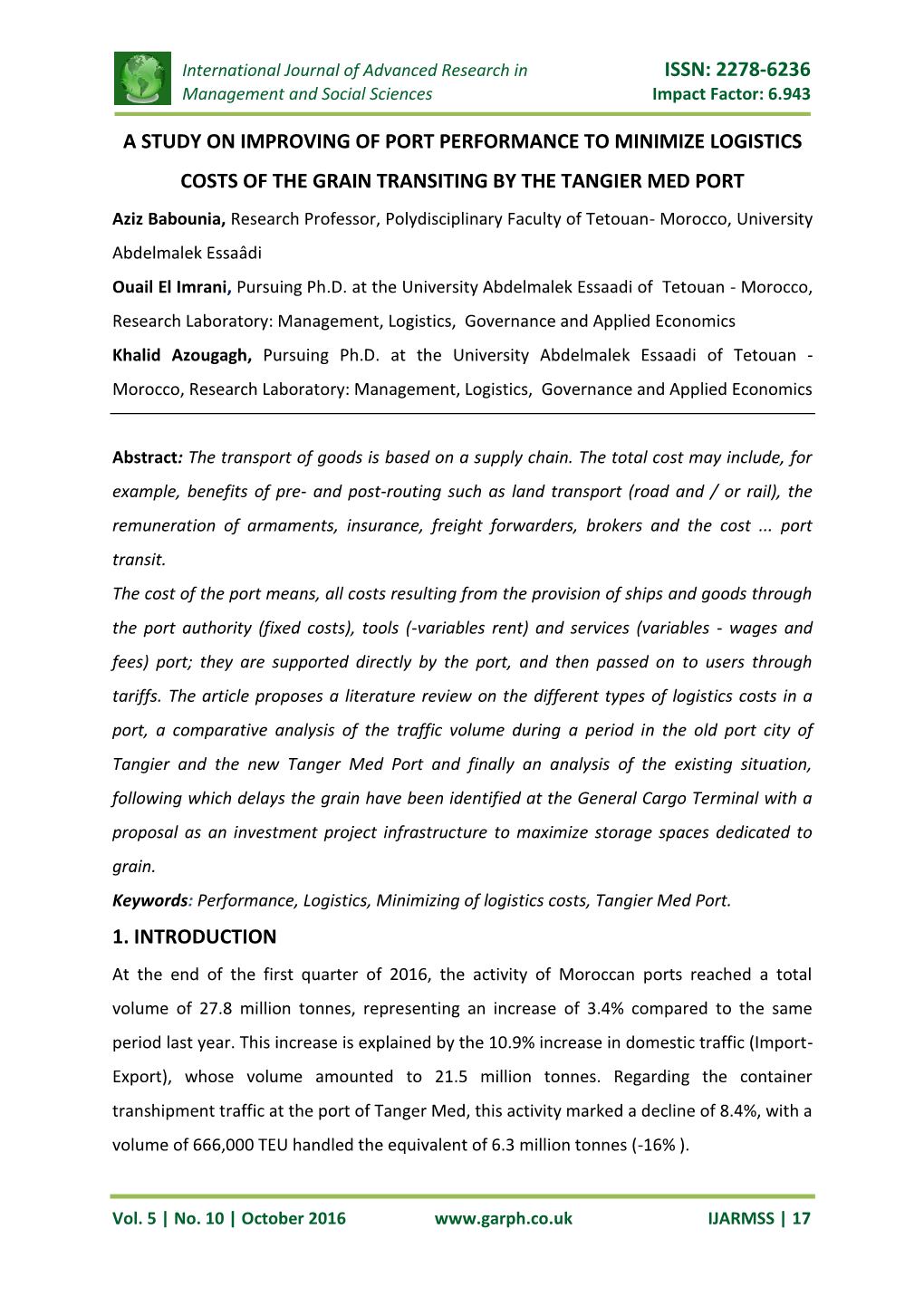 Issn: 2278-6236 a Study on Improving of Port