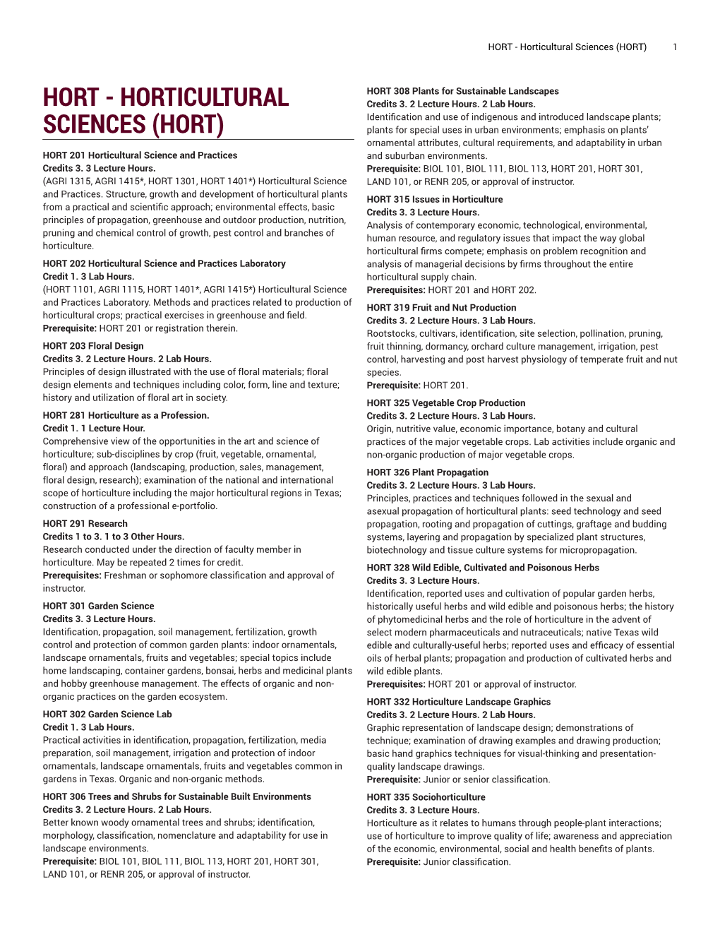 HORT - Horticultural Sciences (HORT) 1