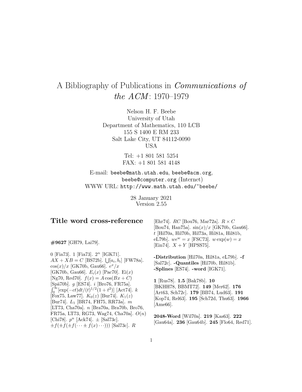 A Bibliography of Publications in Communications of the ACM : 1970–1979