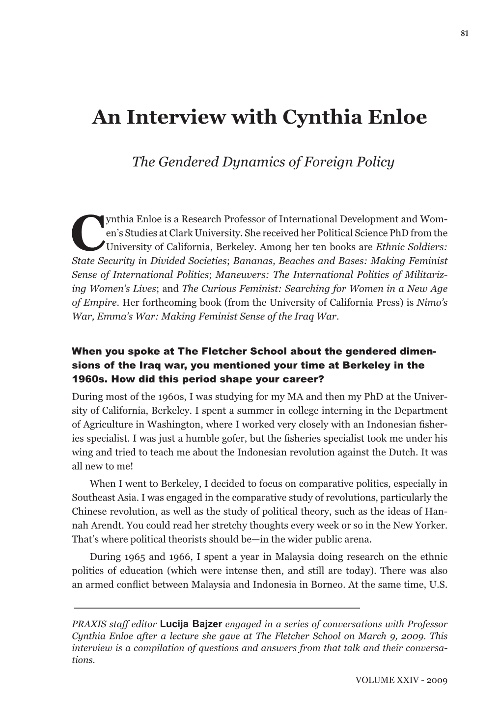 An Interview with Cynthia Enloe