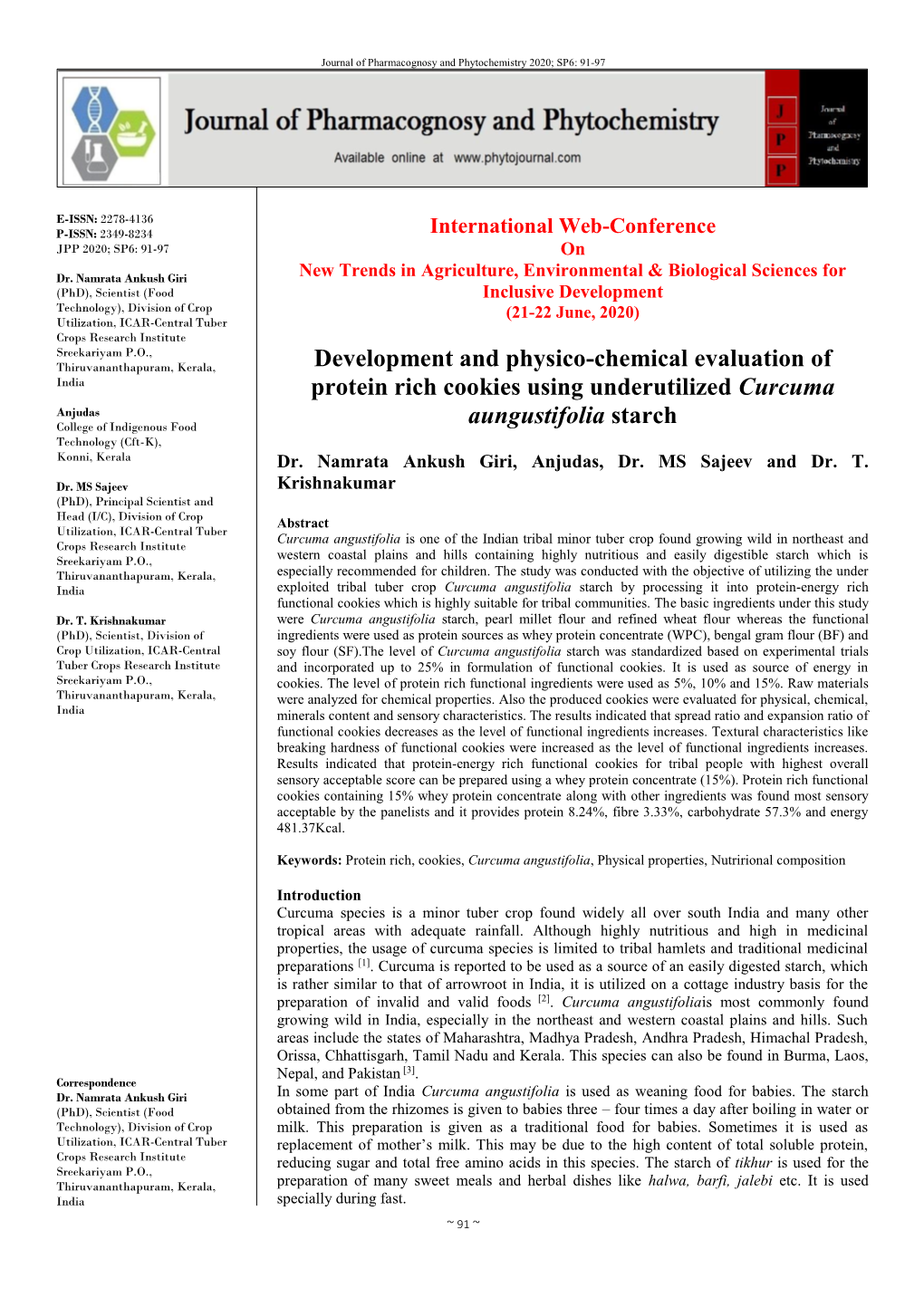 Development and Physico-Chemical Evaluation of Protein Rich Cookies