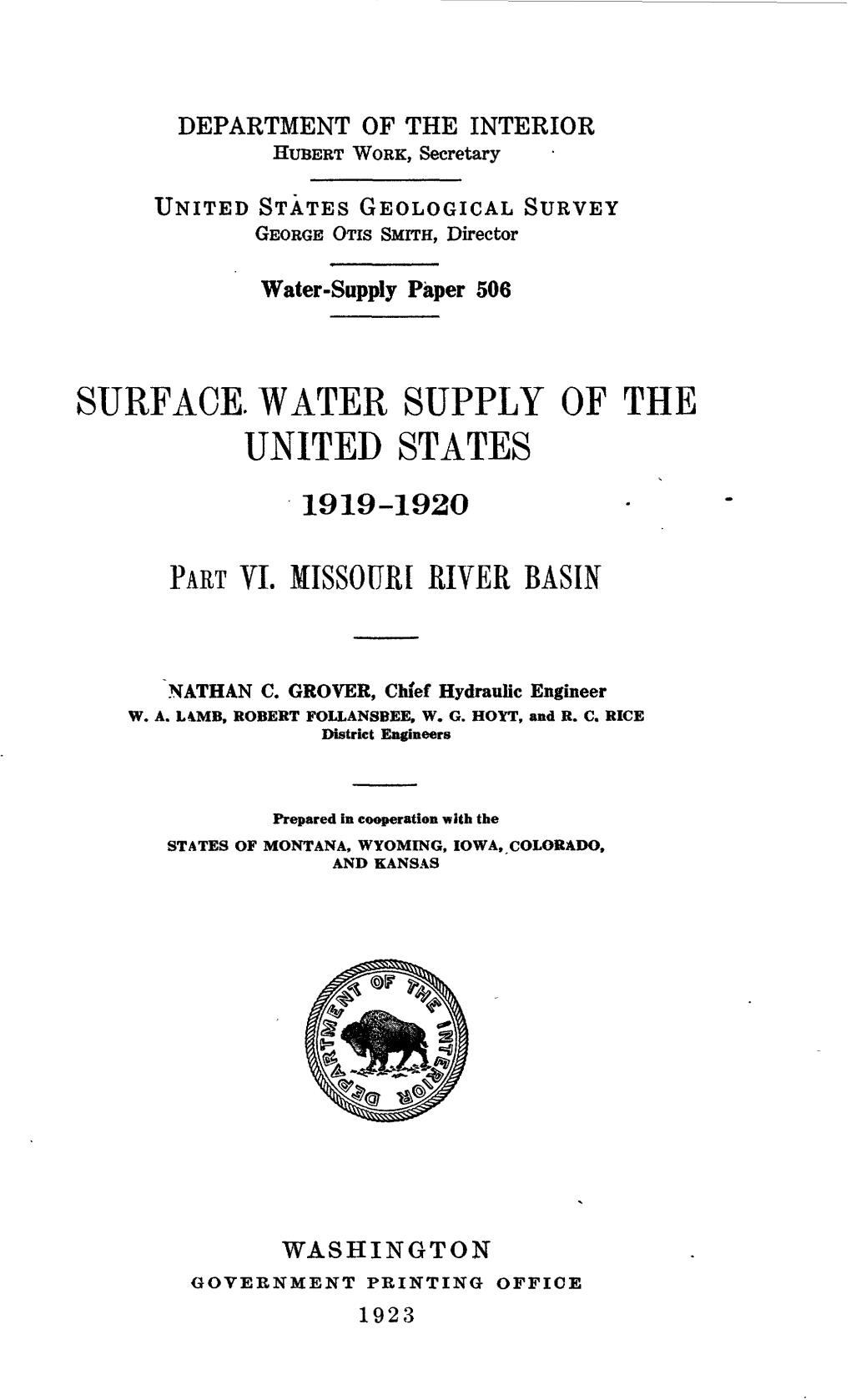 Surface. Water Supply of the United States 1919-1920 Part Vi