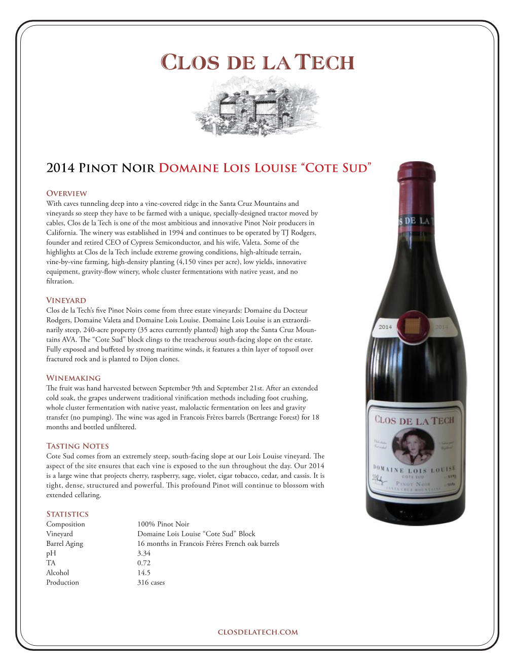 2014 Pinot Noir Domaine Lois Louise Cote