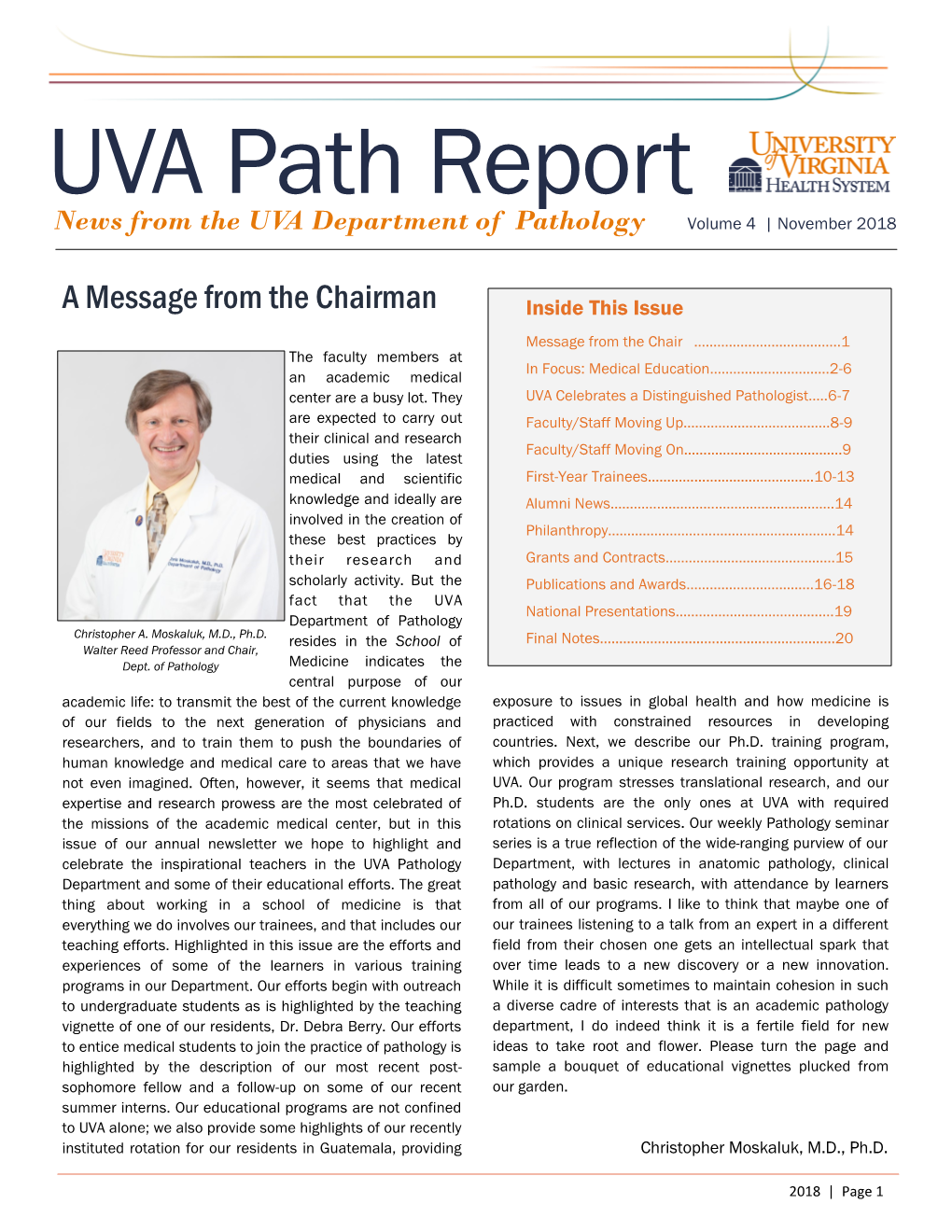 UVA Path Report News from the UVA Department of Pathology Volume 4 | November 2018