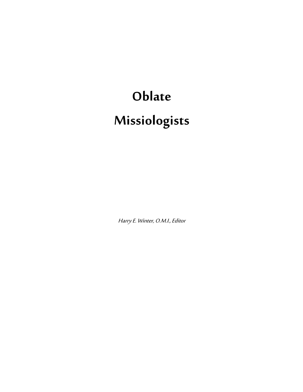 Oblate Missiologists