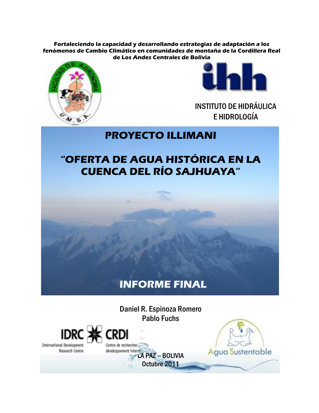 Proyecto Illimani “Oferta De Agua Histórica En