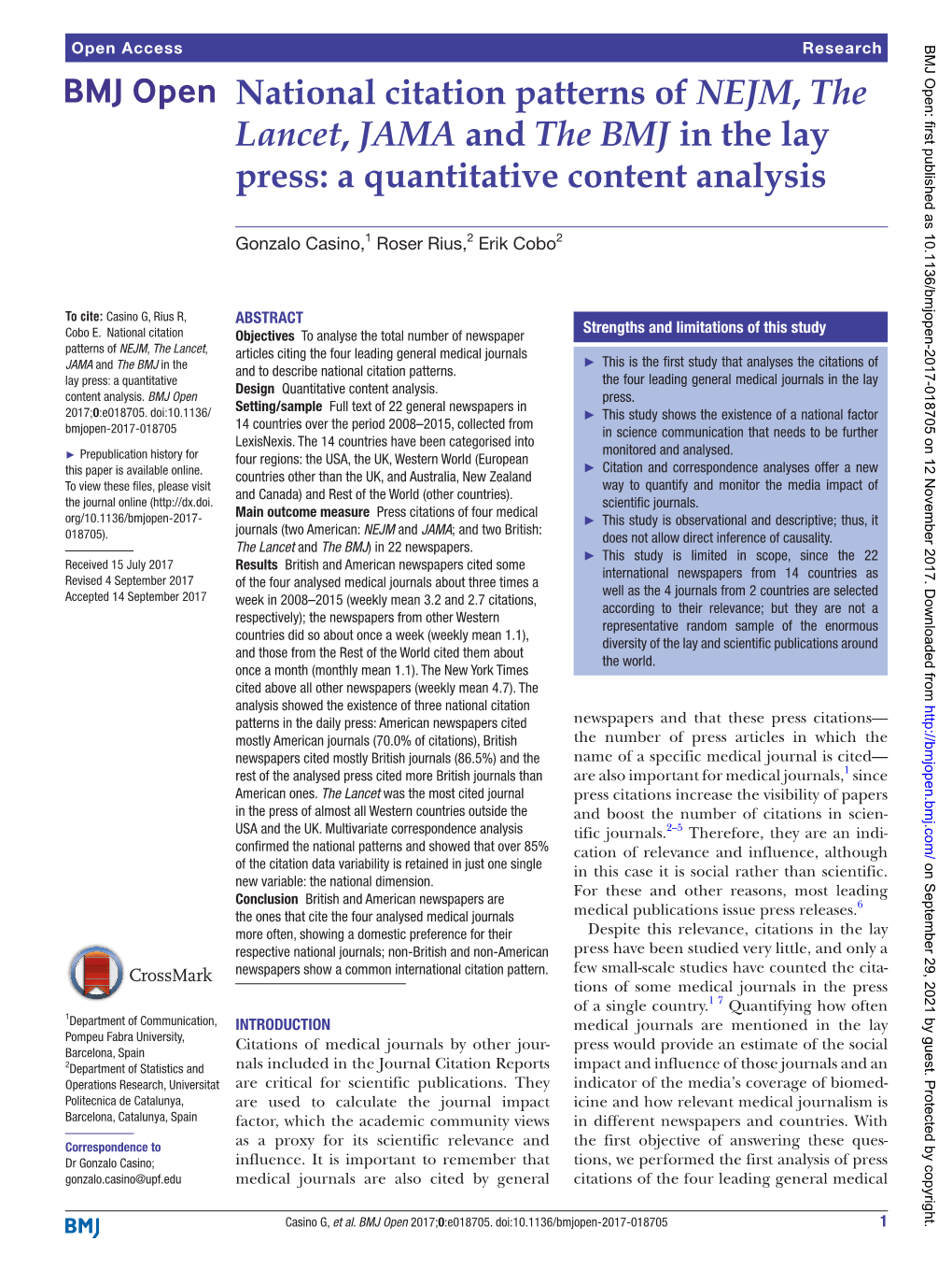 National Citation Patterns of NEJM, the Lancet, JAMA and the BMJ in the Lay Press: a Quantitative Content Analysis