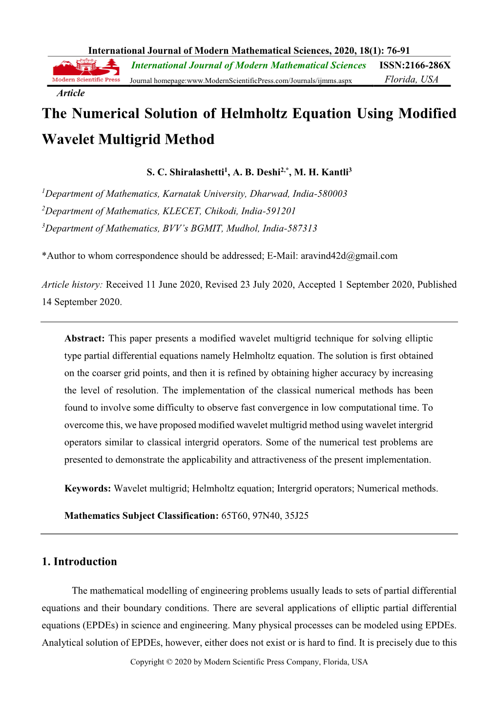 The Numerical Solution of Helmholtz Equation Using Modified Wavelet Multigrid Method