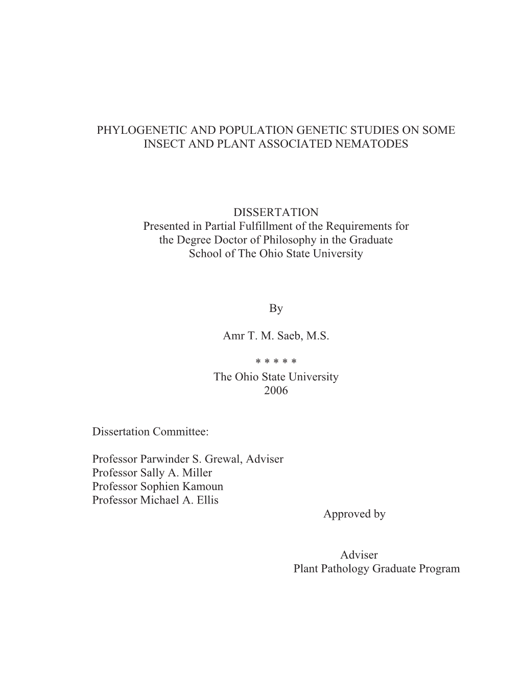 Phylogenetic and Population Genetic Studies on Some Insect and Plant Associated Nematodes