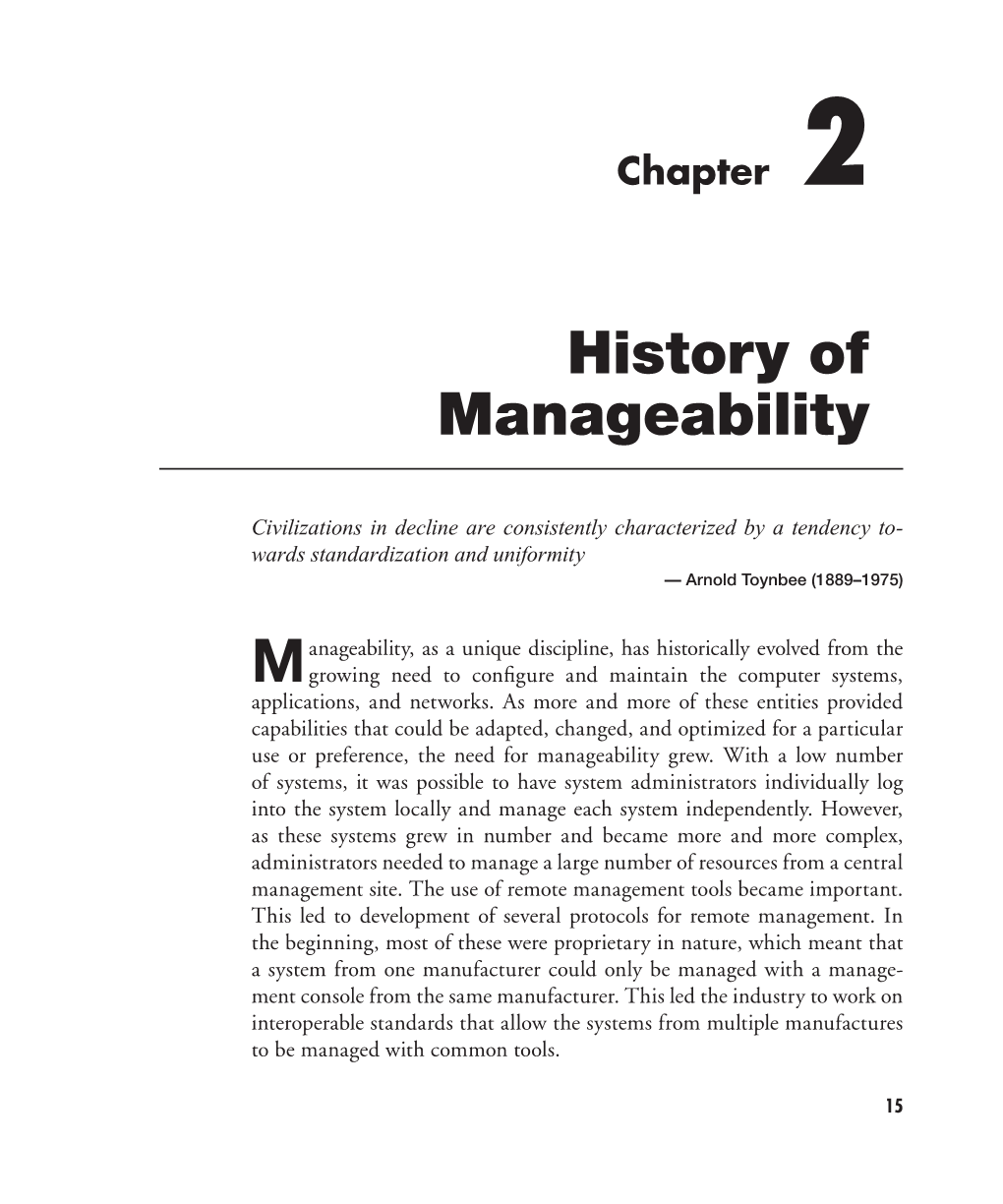 History of Manageability