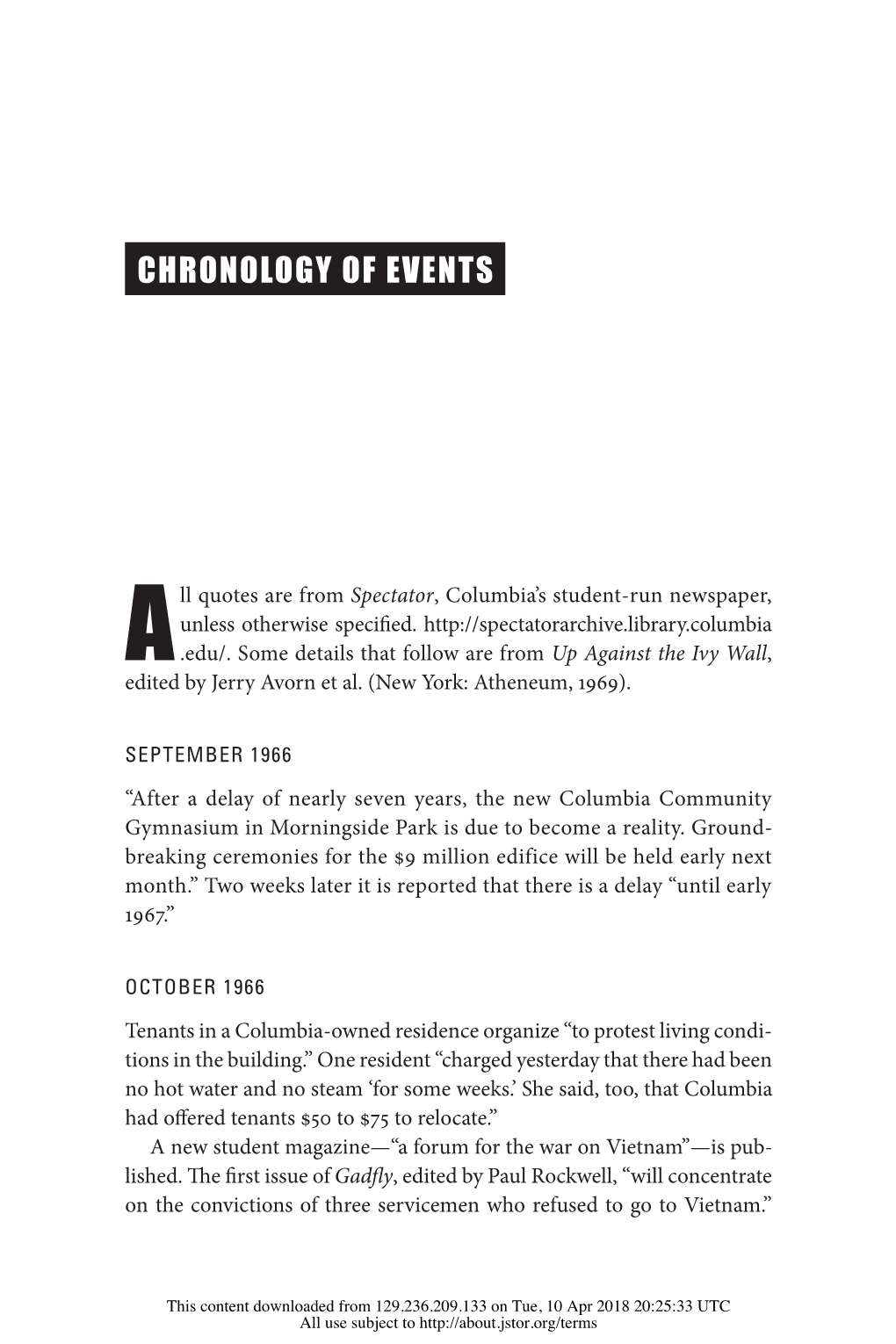 Chronology of Events