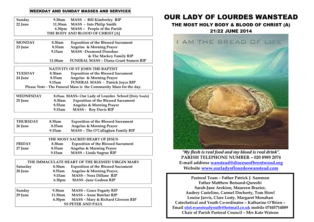 Weekday and Sunday Mass Times and Intentions