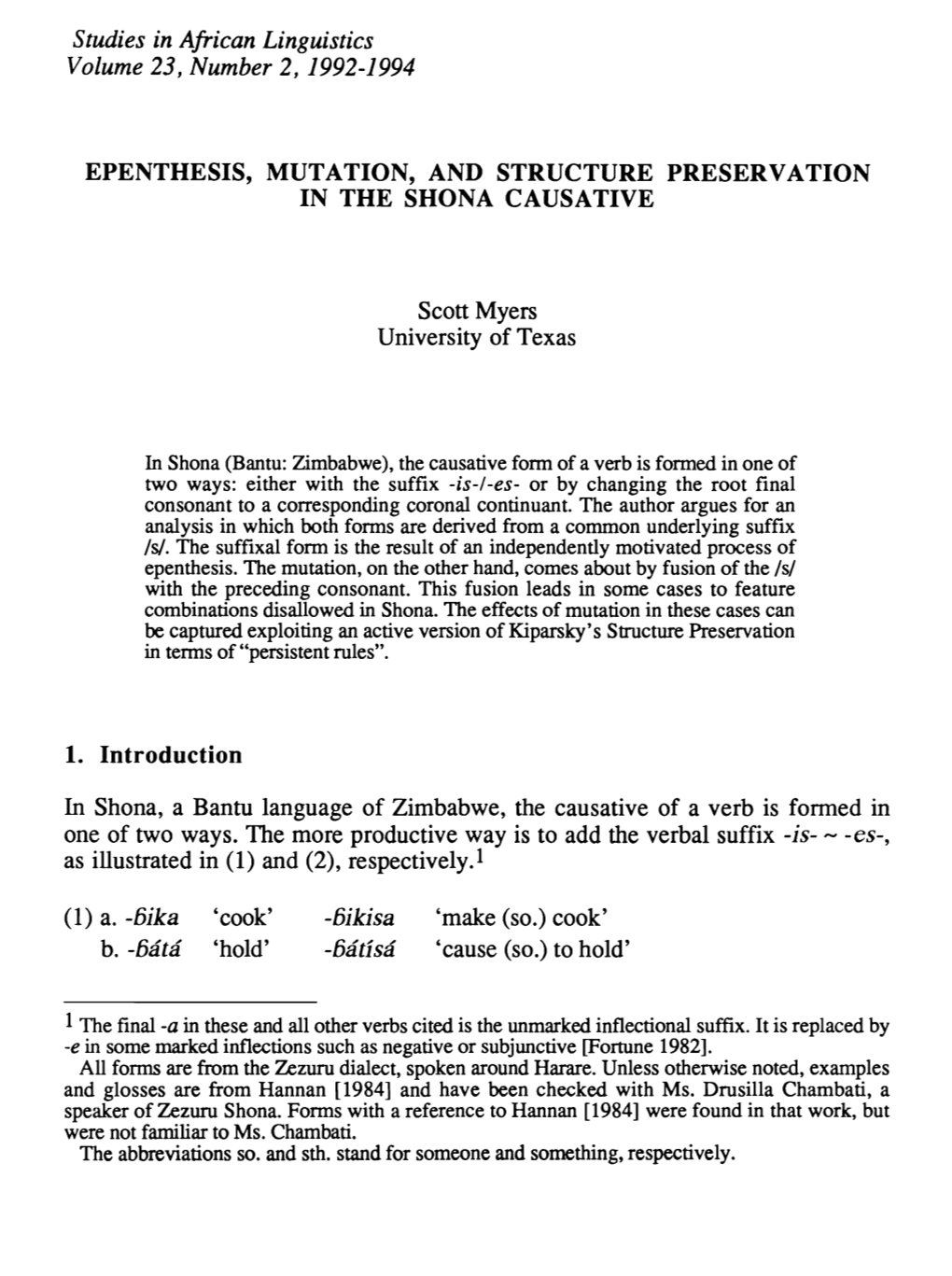 Studies in African Linguistics Volume 23, Number 2, 1992-1994