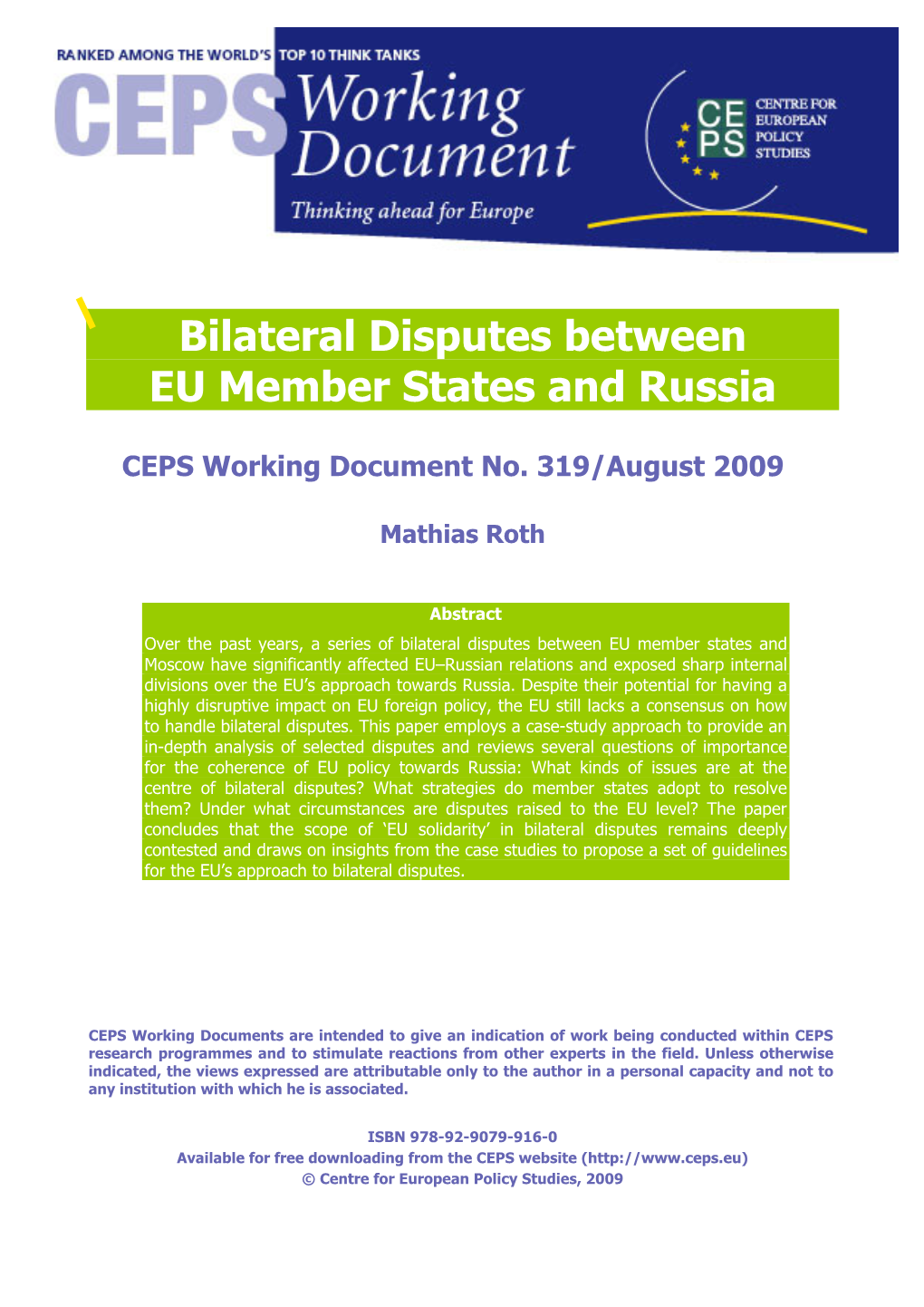 Bilateral Disputes Between EU Member States and Russia