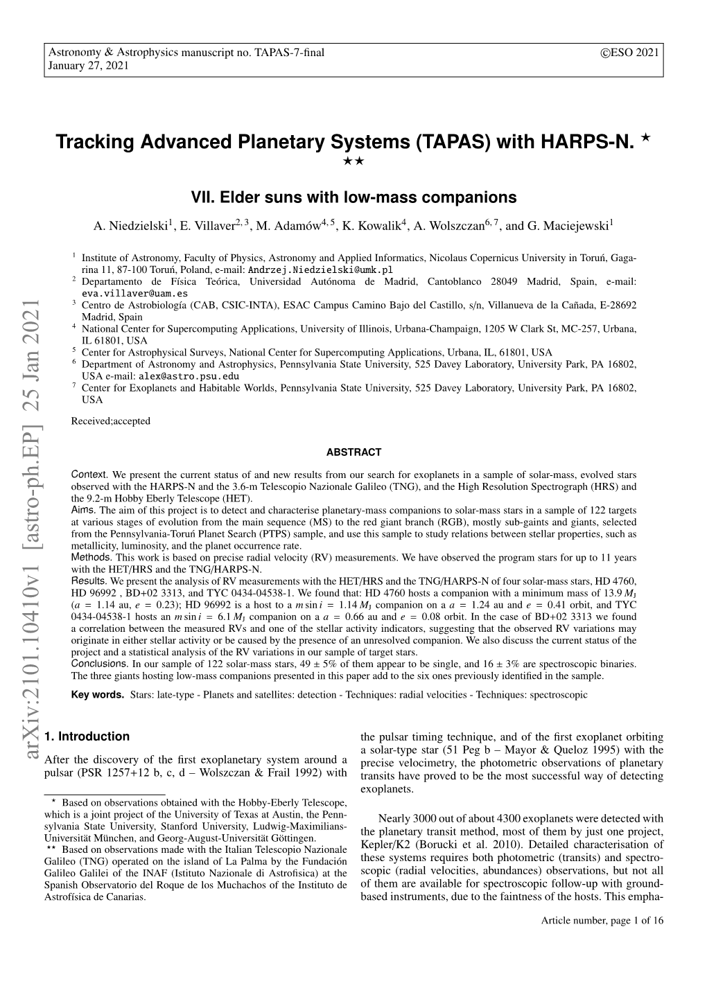 Tracking Advanced Planetary Systems (TAPAS) with HARPS-N VII. Elder