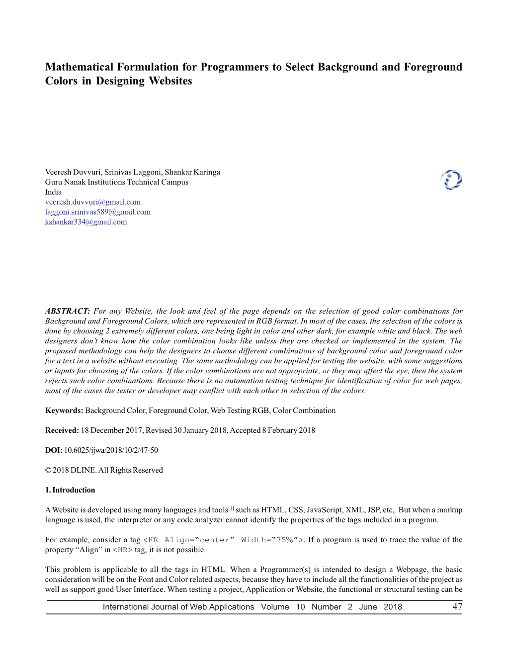 Mathematical Formulation for Programmers to Select Background and Foreground Colors in Designing Websites