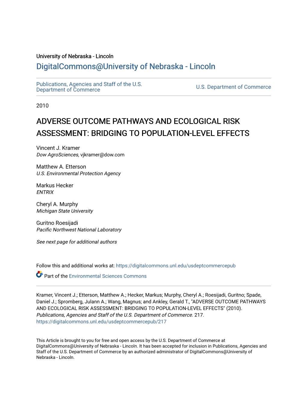 Adverse Outcome Pathways and Ecological Risk Assessment: Bridging to Population-Level Effects