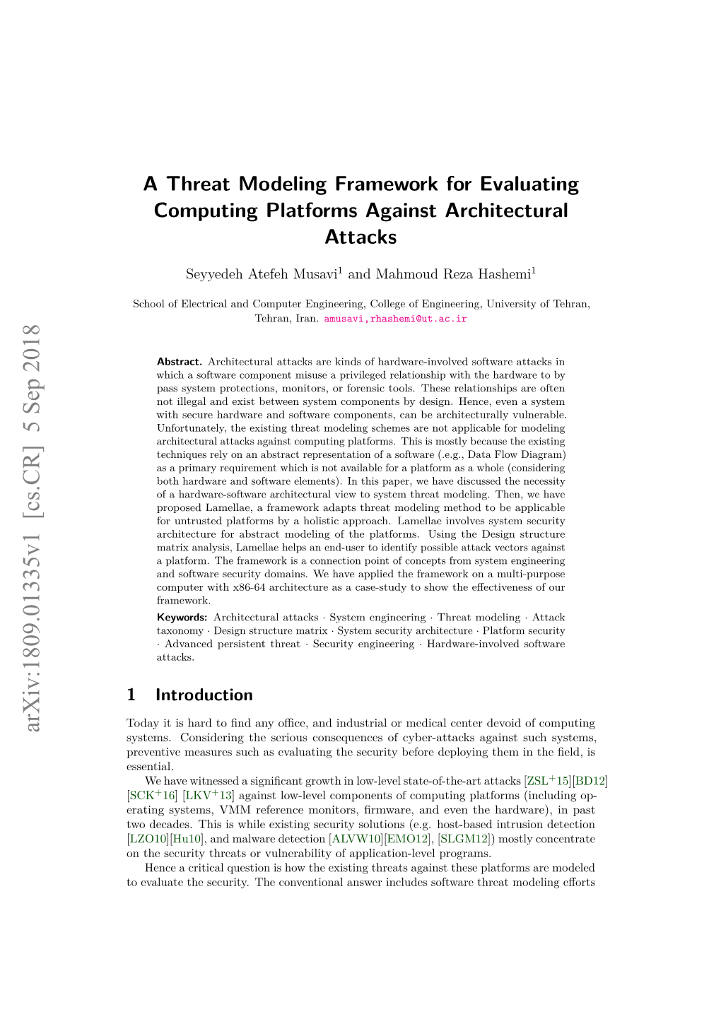 A Threat Modeling Framework for Evaluating Computing Platforms Against Architectural Attacks