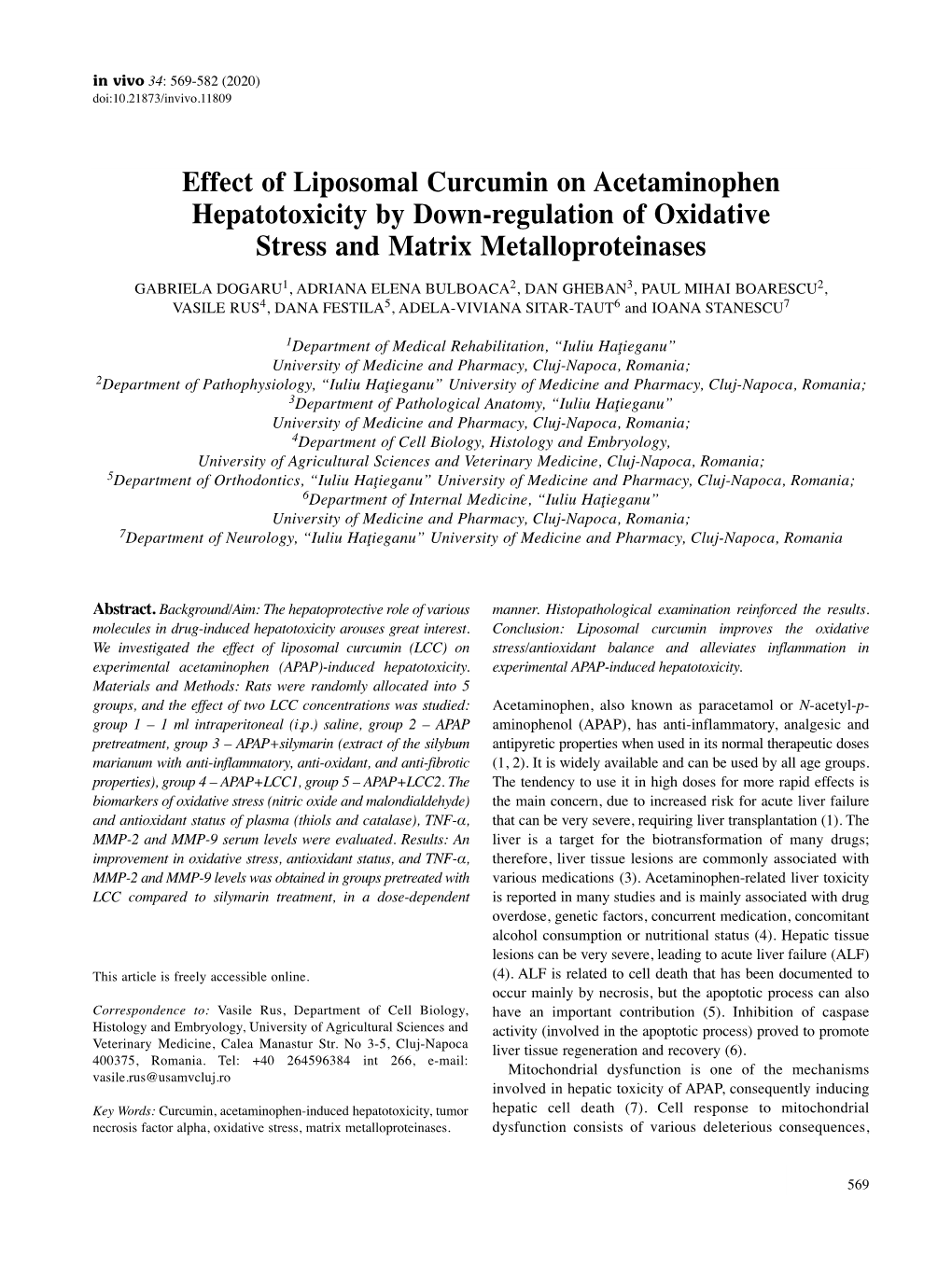 Effect of Liposomal Curcumin on Acetaminophen Hepatotoxicity By