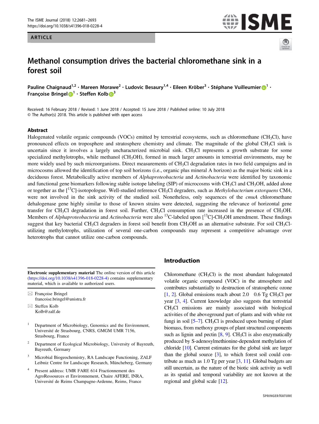 Methanol Consumption Drives the Bacterial Chloromethane Sink in a Forest Soil