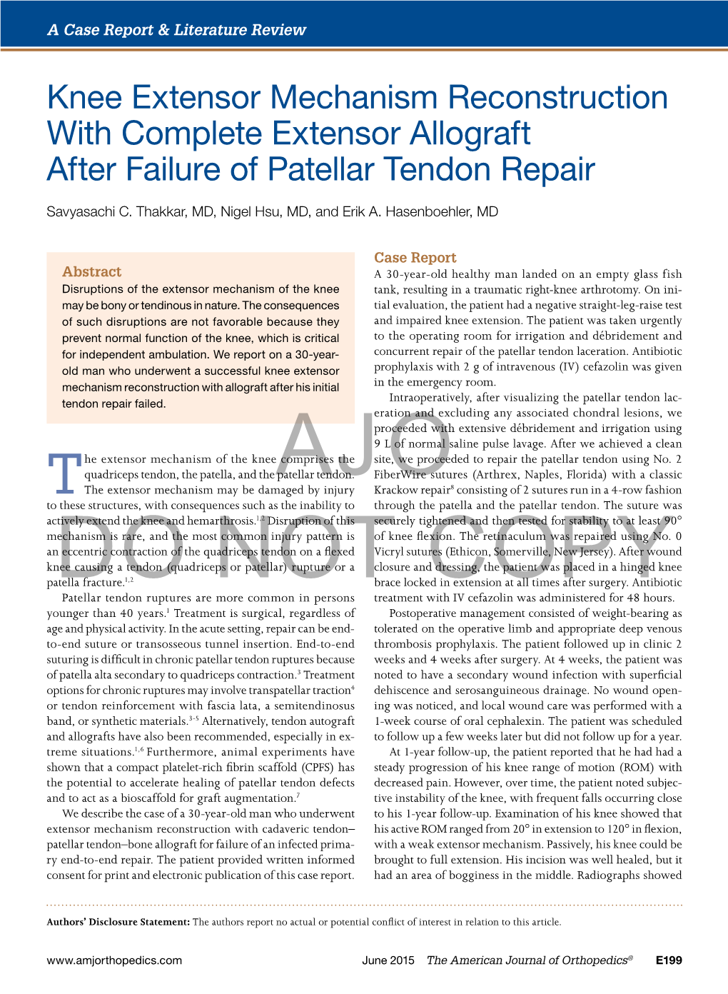 Knee Extensor Mechanism Reconstruction with Complete Extensor Allograft After Failure of Patellar Tendon Repair