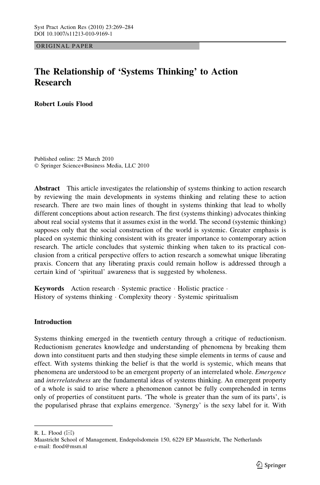 The Relationship of 'Systems Thinking' to Action Research