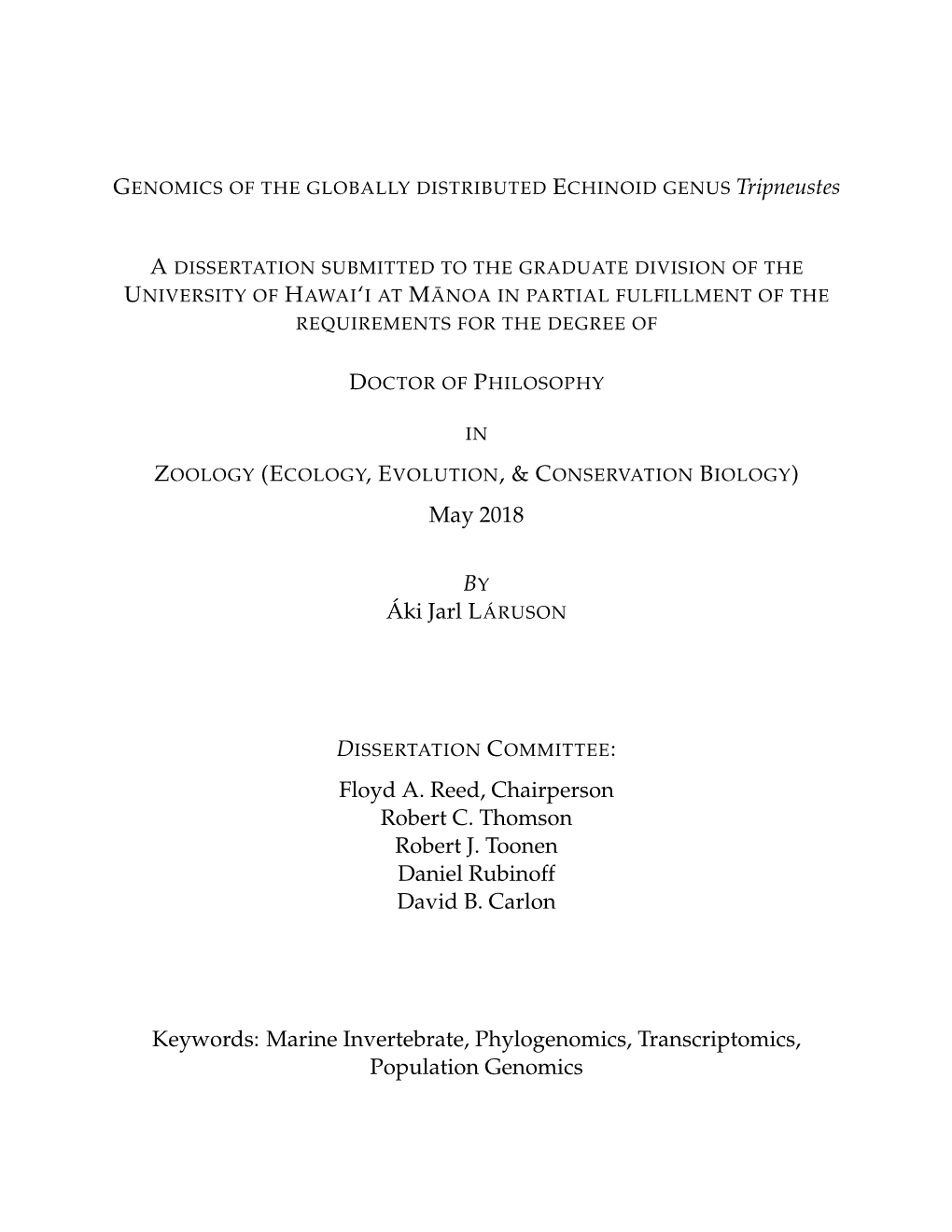 Genomics of the Globally Distributed Echinoid Genus Tripneustes