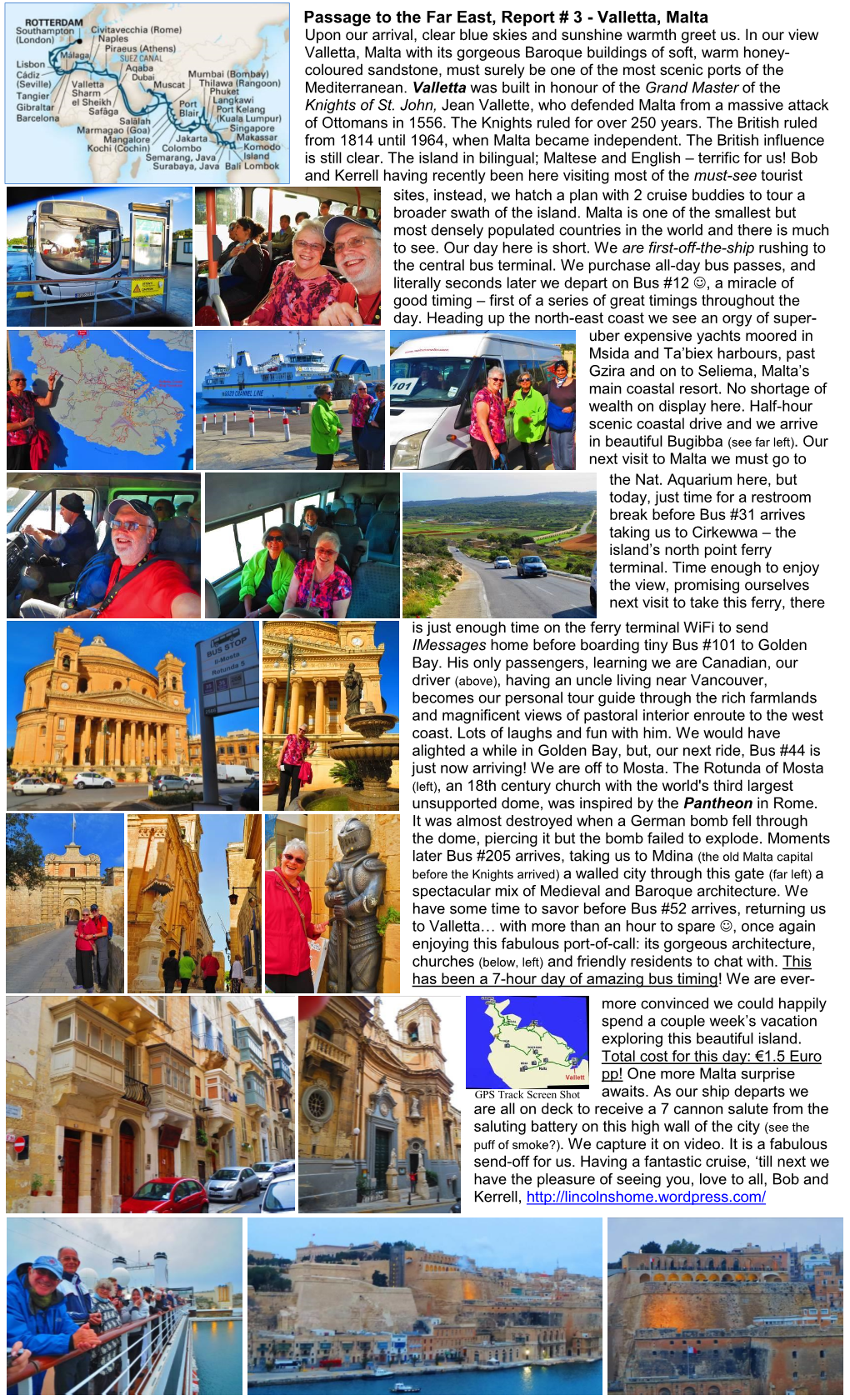 Passage to the Far East, Report # 3 – Valletta, Malta