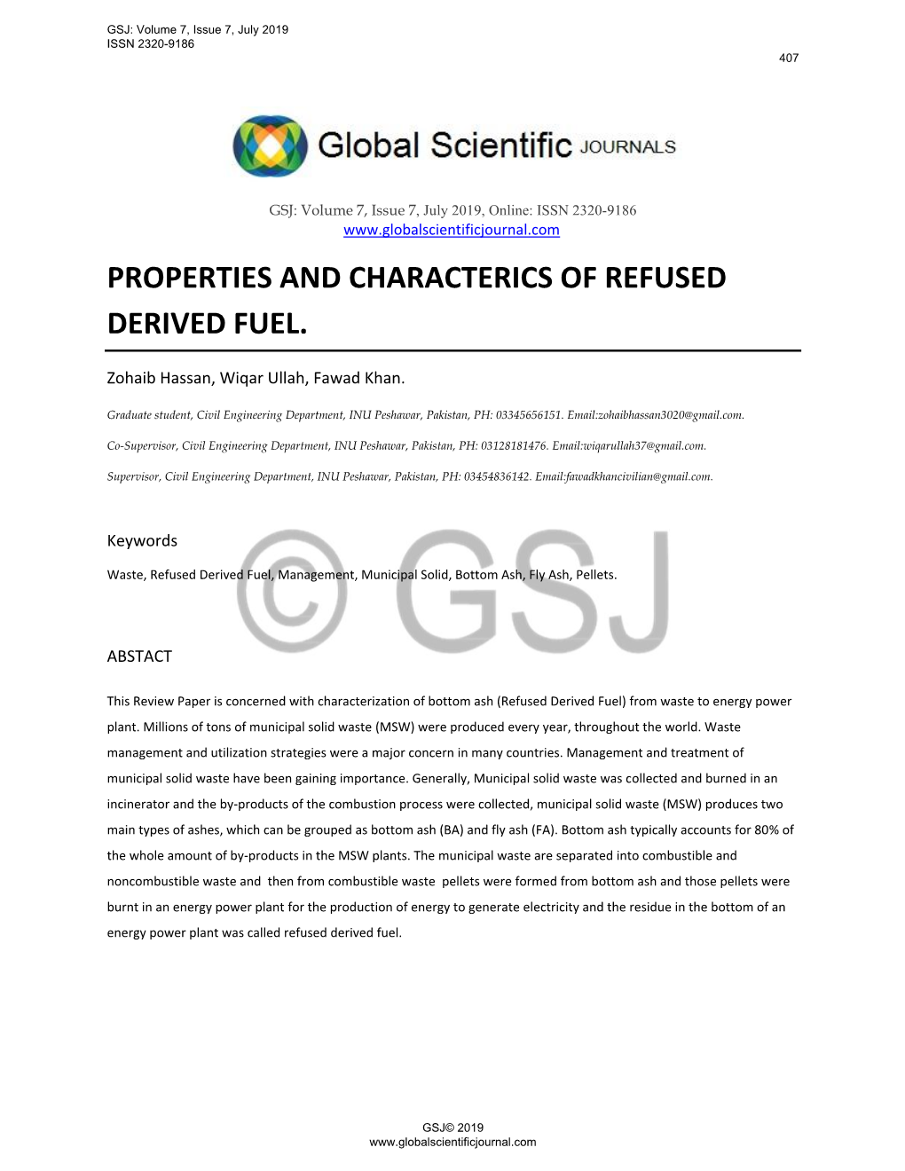 Properties and Characterics of Refused Derived Fuel