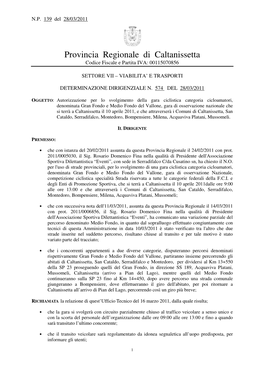 Provincia Regionale Di Caltanissetta Codice Fiscale E Partita IVA: 00115070856